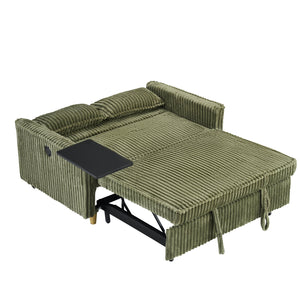 English Elm The pull-out corduroy sofa bed with convertible tabletop and USB charging ports for living room comfort Green W1278P248128