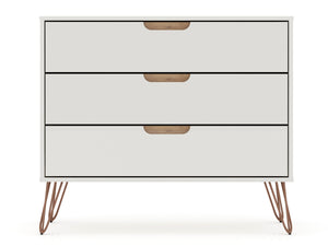 English Elm Rockefeller 35" Dresser with 3 Smooth-Glide Drawers, Metal Splayed Legs, TV-Ready Storage, Anti-Tip Off White B365P398129