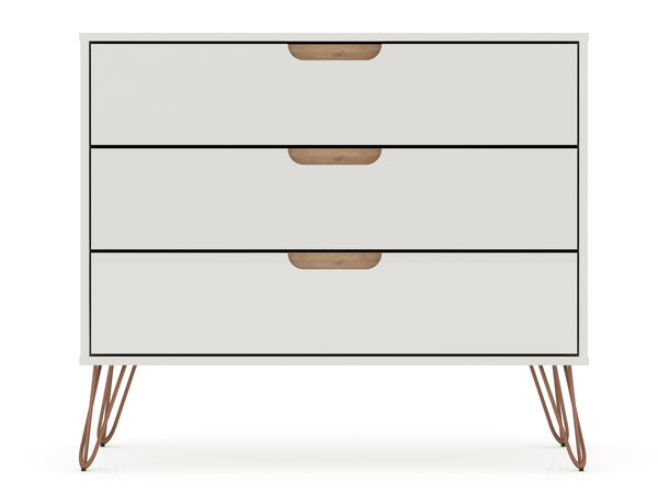English Elm Rockefeller 35" Dresser with 3 Smooth-Glide Drawers, Metal Splayed Legs, TV-Ready Storage, Anti-Tip Off White B365P398129