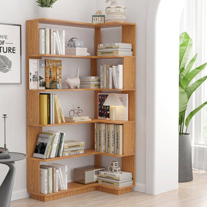 English Elm 90cm L-shaped Corner Bookcase Five Tier Mdf Open Shelving for Living Room W2899P444150
