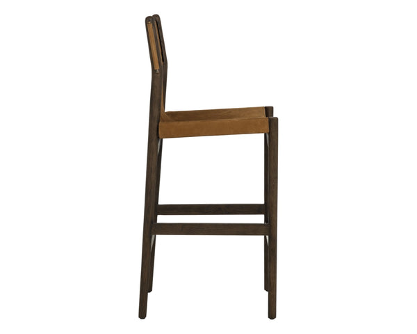 Sunpan ARGUS Barstool - Mid-Century Modern Nubuck Leather with Solid Oak Frame for Stylish Comfort 112683