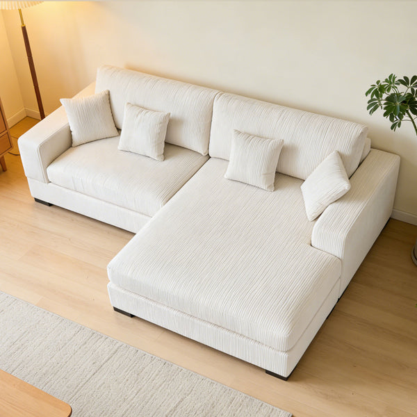 English Elm Mid Century Modern 3 Seater Sectional Sofa with Reversible Chaise and Accent Pillows Beige W876S00349