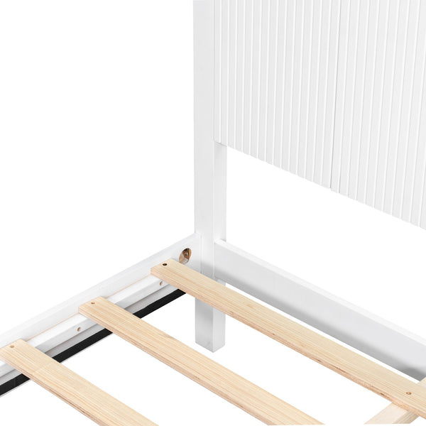 English Elm Stylish Queen Bed Frame Vertical Slat Headboard Solid Wood Contemporary Bedroom White N770PQ369236K