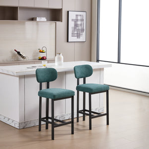 English Elm Bar Stools Set of 2 Upholstered Fabric Seat with Foam Cushion Black Metal Legs W3244P310204