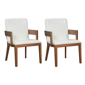 English Elm Modern Ergonomic PU Leather Dining Chairs Set of 2 with Reinforced Lumbar Support, Compact Style & Comfort Walnut,White N842P299017H