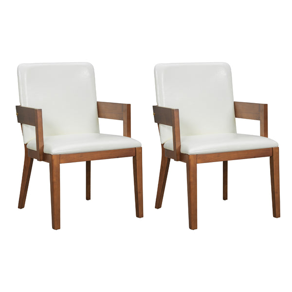 English Elm Modern Ergonomic PU Leather Dining Chairs Set of 2 with Reinforced Lumbar Support, Compact Style & Comfort Walnut,White N842P299017H