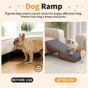 English Elm Dog Pet Stairs Solid Wood Foldable Ramp with Ottoman Style for Couch or Bed Brown W2641P440163