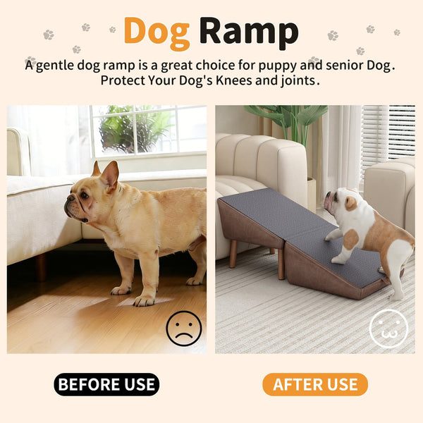 English Elm Dog Pet Stairs Solid Wood Foldable Ramp with Ottoman Style for Couch or Bed Brown W2641P440163