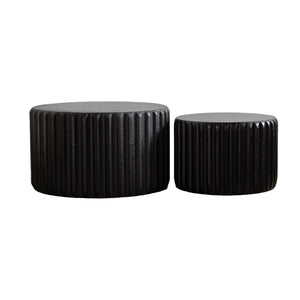 English Elm Black Scalloped Nesting Coffee Tables Matte Sculptural Oval Set for Modern Living Rooms Black W3081P389077