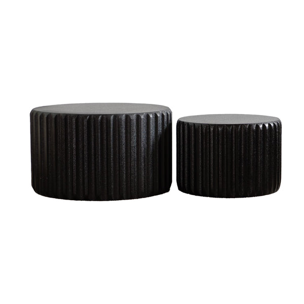 English Elm Black Scalloped Nesting Coffee Tables Matte Sculptural Oval Set for Modern Living Rooms Black W3081P389077