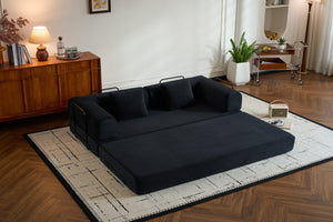 English Elm Convertible Sleeper Sofa Bed with Corduroy Upholstery, 4‑in‑1 Folding Couch Mattress, Space‑Saving Lounge Black W3434P346241