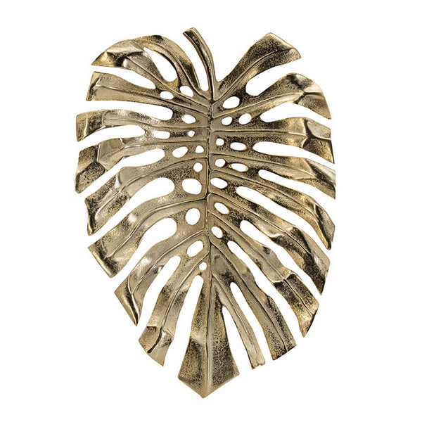English Elm Linzo Botanical Monstera Aluminum Wall Sculpture in a Polished Gold Foyer Accent B056P412608