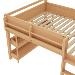 English Elm Twin Low Loft Bed Solid Pine Frame Kids Study Desk Blackboard Storage White W1580S00571