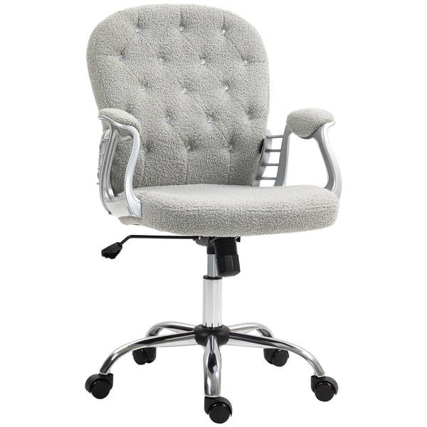 English Elm Vinsetto Teddy Fleece Home Office Chair with Plush Button Tufting, Adjustable Height & Swivel Wheels Gray W2225P249595