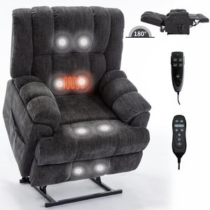 English Elm Dual Motor Power Lift Recliner Chenille Chair with Massage Heat and Infinite Positions Grey W3224P288492