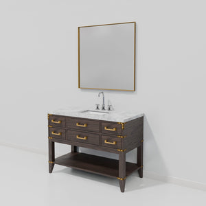 English Elm Brown Oak 48" Single Bath Vanity with Carrara Marble Top, Chrome Faucet & 46" Mirror, Hand-Sealed Finish B2731S02105