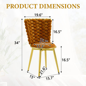 English Elm Set of 2 Velvet Dining Chairs with Braided Rope Backrests and Sculptural Metal Legs Gold,Orange W1512P491450