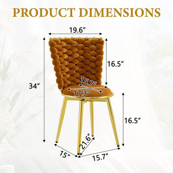 English Elm Set of 2 Velvet Dining Chairs with Braided Rope Backrests and Sculptural Metal Legs Gold,Orange W1512P491450