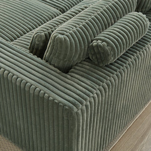 English Elm 87" Oversized Sectional Lounge Chaise - Plush Corduroy Modular Loveseat With Footstools & Pillow W834S00334