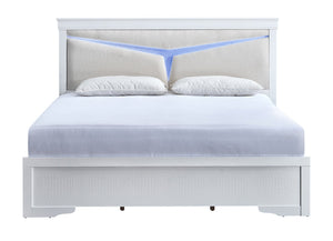 English Elm Lorana Queen Upholstered Bed Plush Teddy Fabric Headboard with Built-in Led Ambient Glow White B078S00669
