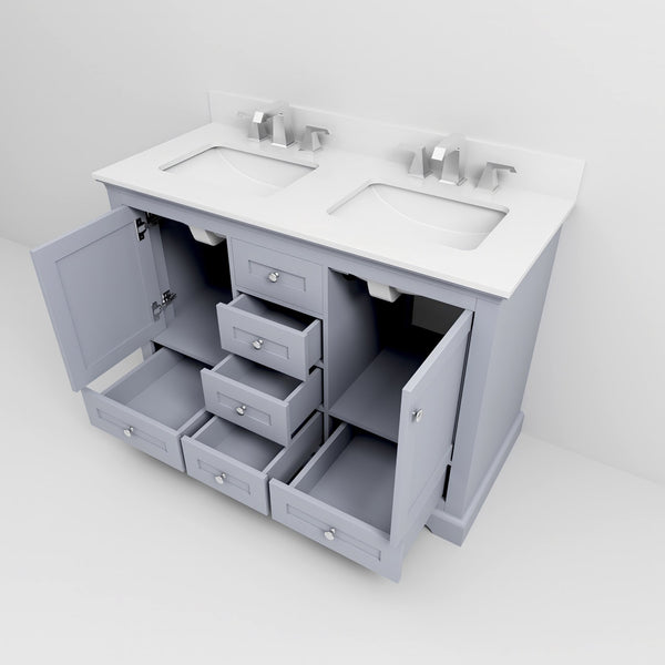 English Elm Dark Grey Double Bath Vanity With Cultured Marble Top, Faucet Set, & Ample Storage Solutions B2731P258331