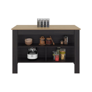 English Elm White Two-tone Oak Veneer Kitchen Island with Open Shelf for Modern Cooking Spaces B062P483742