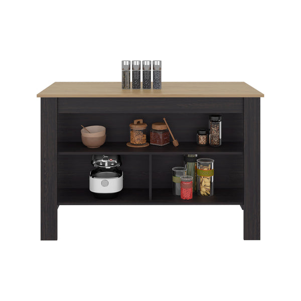 English Elm White Two-tone Oak Veneer Kitchen Island with Open Shelf for Modern Cooking Spaces B062P483742