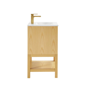 English Elm 20 Inch Ash Wood Bathroom Vanity Pre-assembled with Ceramic Basin and Adjustable Storage W2316P380501