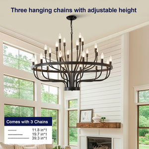 English Elm Industrial Black Metal 24 Arm Candelabra Chandelier for Dining Room or Vaulted Space W2991P406719