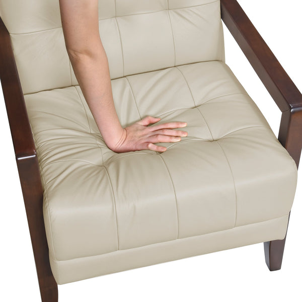 English Elm Modern Tufted Leather Accent Chair with Walnut Wood Frame, Upholstered Seat, Compact Stylish Design Beige 28 L x 21 W x 25.75 H B011P271921