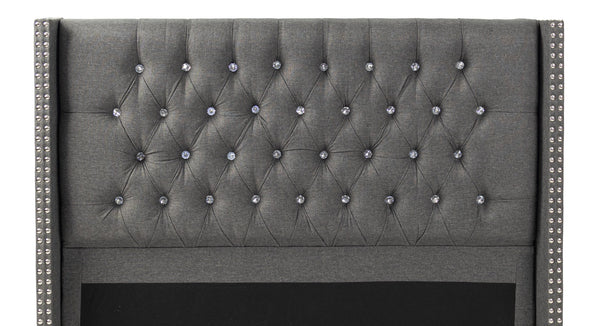 English Elm QUEEN Upholstered Bed Blue Gray with Polyester Fabric & Wood Frame, Headboard 47"H, Stylish Kingly Look B089S00129