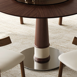 English Elm Retractable Rock Slab Dining Set with Leather Wrapped Base for Compact Apartments W2700S00134