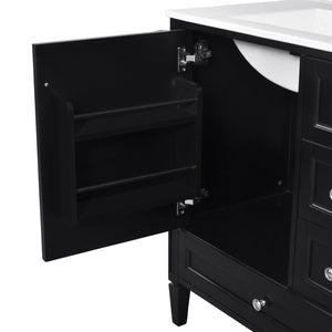 English Elm 30 30 Inch Bathroom Vanity with Ceramic Sink, Modern Compact 3-Drawer Storage Cabinet for Small Baths Black N710P247499B