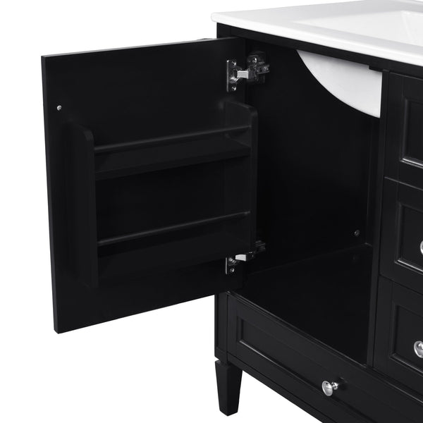 English Elm 30 30 Inch Bathroom Vanity with Ceramic Sink, Modern Compact 3-Drawer Storage Cabinet for Small Baths Black N710P247499B
