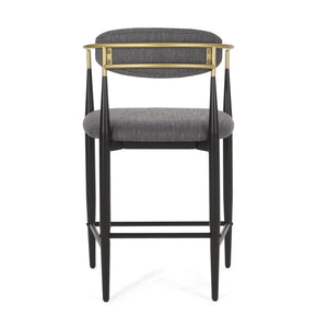 English Elm Counter Stools Set of Two Upholstered Matte Black Iron Frames with Gold Trim Modern N771P392273C