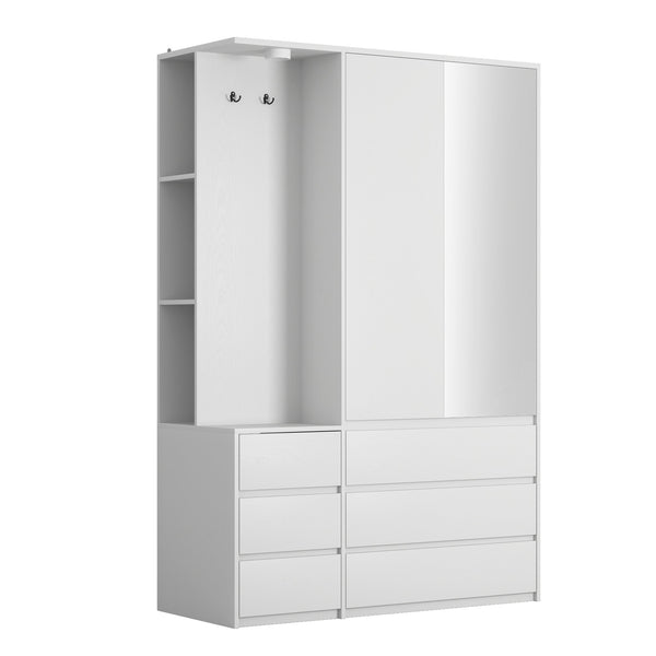 English Elm 8 Drawer Tall Chest Slim Particleboard Build Smooth Gliding Storage for Bedroom Closet White W409S00008