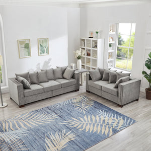 English Elm Modern Velvet Sofa Set 2+3 Seater With Square Armrests & Silver Nailhead Trim For Stylish Comfort W1097S00191