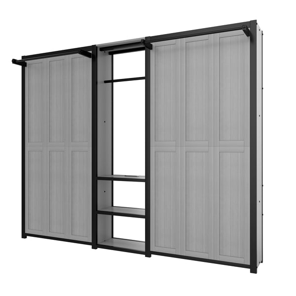 English Elm Twin Twin Murphy Bed with Metal Frame, Foldable 2-in-1 Space-Saving Design, Built-In Wardrobe, Shelves, Power Outlets and Durable Storage Solution Gray W1580S00148