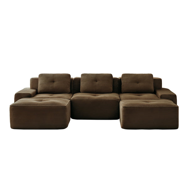 English Elm 117" Modern U-Shaped Modular Sectional Sofa - Luxurious Corduroy, Deep Seats, Movable Ottoman, No Assembly W714S01505
