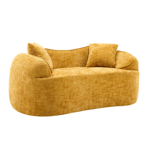 English Elm Yellow Curved Two-Person Compressed Sofa with Chenille Fabric, Spring Support, 2 Pillows, No-Assembly W3612P350748