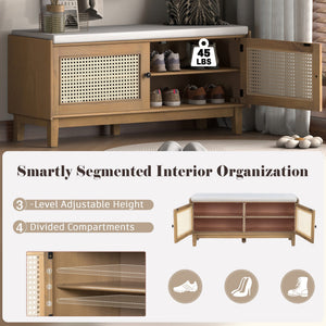 English Elm Trexm Bohemian Rattan Storage Bench Cushioned Seat Shoe Cabinet for Entryway N715P308012D