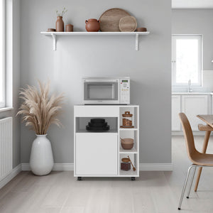 English Elm Zombia Rolling Microwave Cart with Open Shelving and Closed Cabinet in White B128P485401