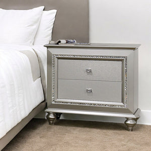 English Elm Champagne Crystal-Trim Nightstand with 2 Soft-Glide Drawers, Glamorous Solid Wood Accent Table, 30" B062P215406