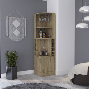 English Elm Seattle Floor Tower Bar Cabinet with Wine Cubbies Open Shelves Slim Dining Storage B128P460118