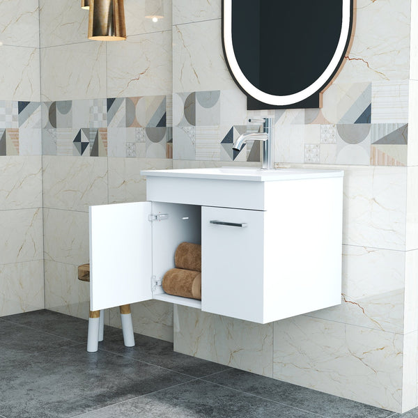 English Elm 24-Inch Modern Bathroom Vanity With Sink Combo - Wall-Mounted Storage, Soft-Close Doors & Glossy Finish W3151S00024