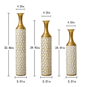 English Elm Floor Modern Metal Vase Set Of 3 – Luxe White With Gold Accents For Stylish Home Décor & Elegance W2796P255600