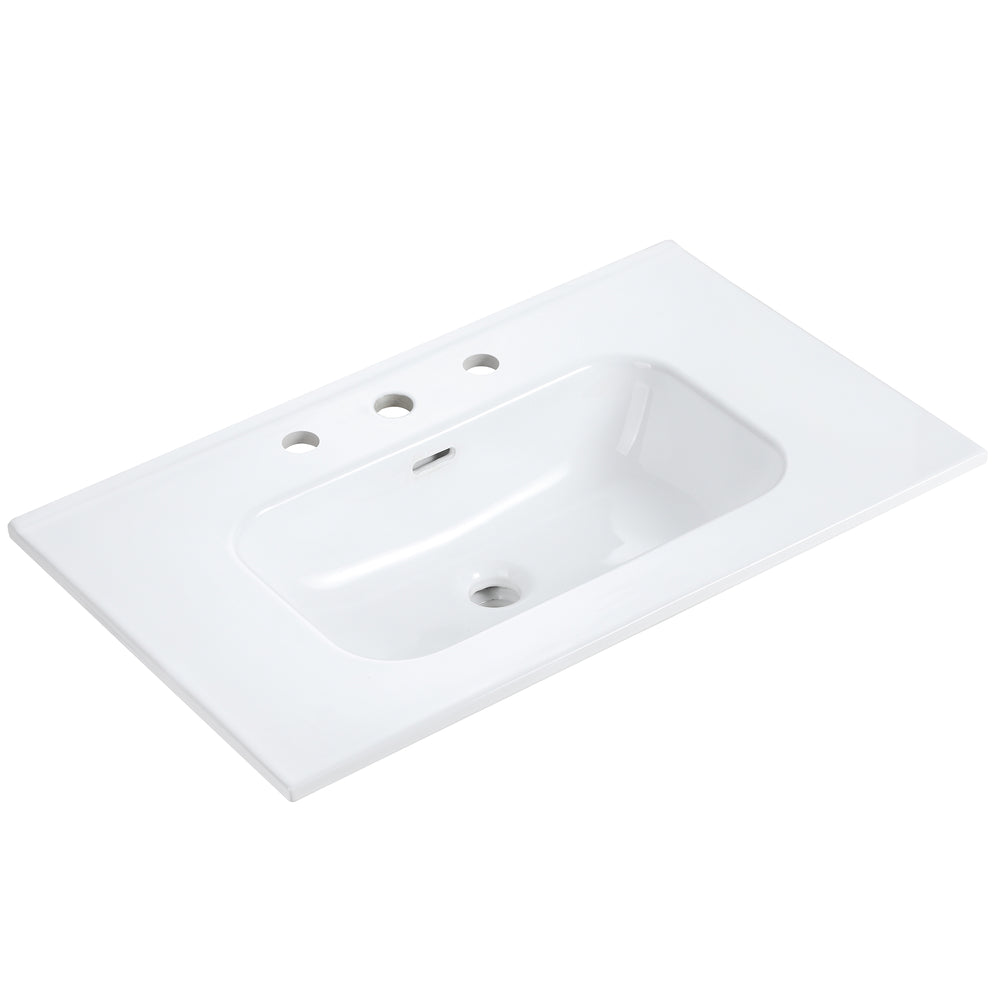 English Elm BB0930Y331, Glossy White Ceramic Integrated Basin with 3 Faucet Holes — Sleek, Durable, Easy-Clean Finish W1865P164391