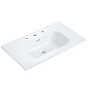 English Elm BB0930Y331, Glossy White Ceramic Integrated Basin with 3 Faucet Holes — Sleek, Durable, Easy-Clean Finish W1865P164391
