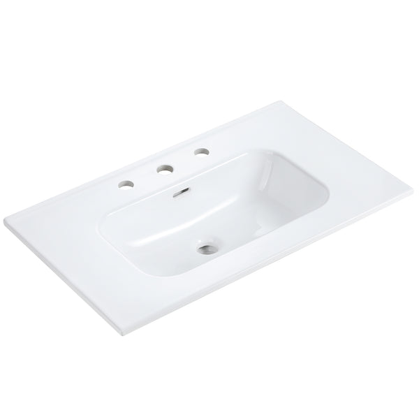 English Elm BB0930Y331, Glossy White Ceramic Integrated Basin with 3 Faucet Holes — Sleek, Durable, Easy-Clean Finish W1865P164391