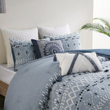 INK+IVY Reva Global Inspired Cotton Oblong Pillow with tassels II30-1283 Off White/Blue